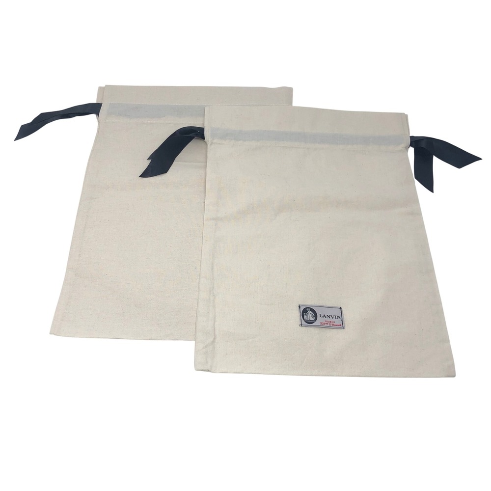Lanvin Dust Bag Set Cream Black Ribbon Drawstring Logo 2 Pack